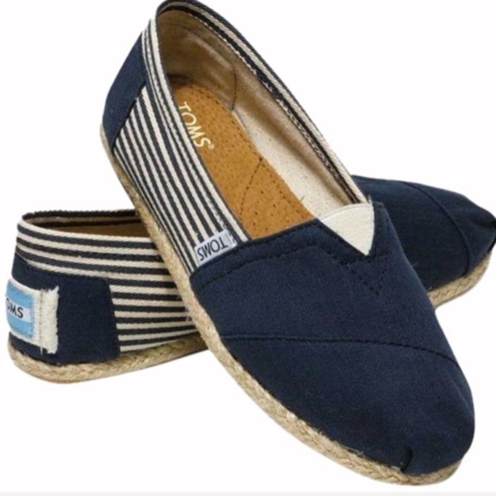 TOMS Navy Blue and Stripes Slip-On Flats